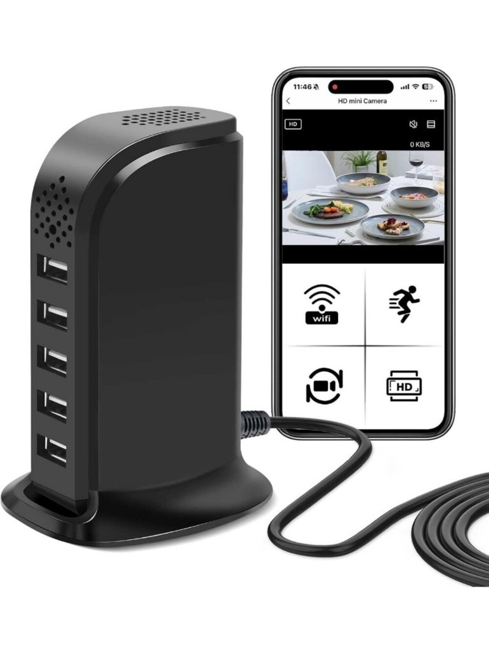 1080P HD WiFi Hidden Camera USB Charger - Wireless Indoor Nanny Cam & Security